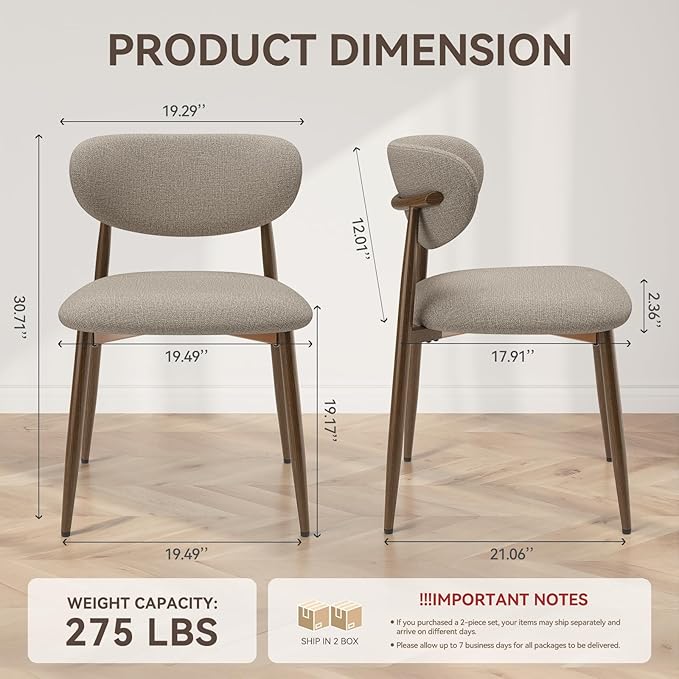 Dining Chairs Set of 4, Curved Back Kitchen Room Chairs with Metal Legs and Anti Slip Pads, Upholstered Dining Chair for Home and Restaurant, Camel