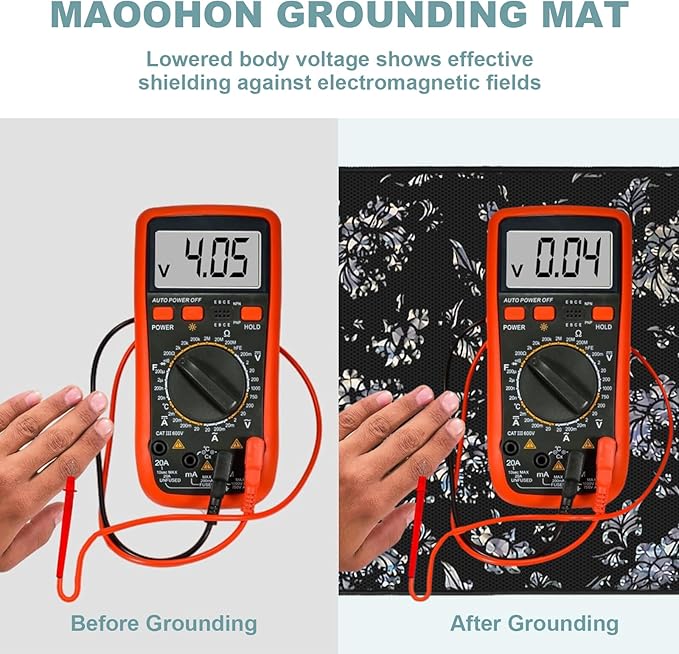 Grounding Mat for Bed Feet Sleep Yoga Pet Desk Grounding Pad for Energy Balance Wellness with 15ft Grounding Cord 23.6"x13"