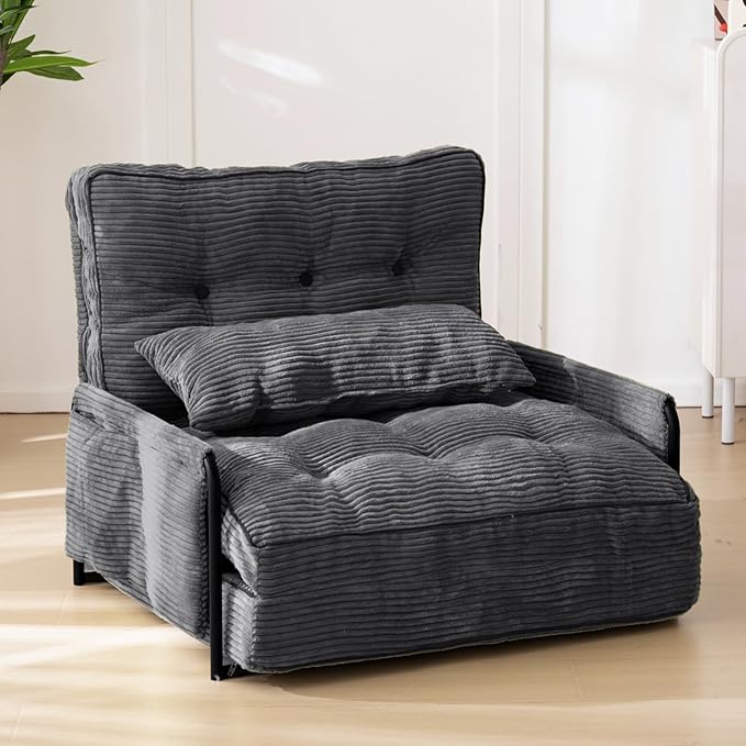 MAXYOYO Adjustable Floor Sofa Couch with Pillow, Multi-Functional Bean Bag Bed, 5-Position Foldable Lazy Sofa Sleeper Bed with Armrest, Versatile Floor Seating for Reading, Dark Grey, Single