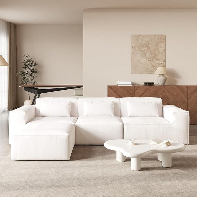 JACH L-Shaped Cloud Sectional Couch, 118" Huge Plus Modular Couch, Modern Comfy Cloud Couches with Reversible Chaise Ottoman, Sofas Furniture for Living Room, Office, Apartment, Beige
