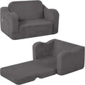 MeMoreCool Toddler Chair Comfy for 1-3 Years Old, Corduroy Kids Couch Bed Fold Out, 2-in-1 Foldable Baby Lounge Chair, Pull Out Children Sofa Bed, Dark Grey