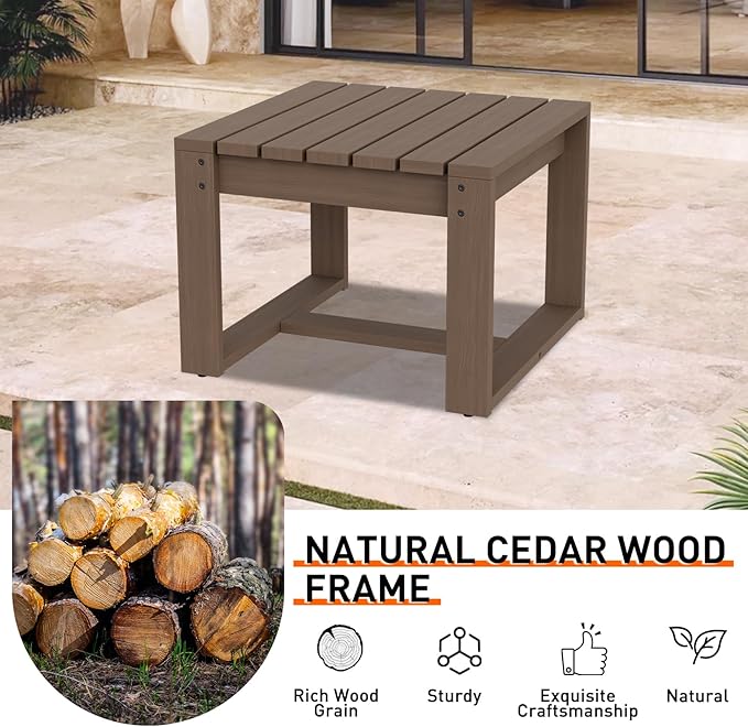 INTER HUT Rustic Hideaway Natural Cedar Wood Outdoor Furniture Set, Wicker Patio Conversation Set for Porch Garden Backyard, Couch, 2 Patio Chairs, Side Table and 2 Ottomans, 6 Piece, Brownish/Red