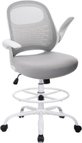 HYLONE Tall Drafting Chair Standing Desk Chair with Flip-Up Armrests, Adjustable Height Ergonomic Office Chair with Footrest Ring - High Stool Chair for Standing Desk (Light Grey)