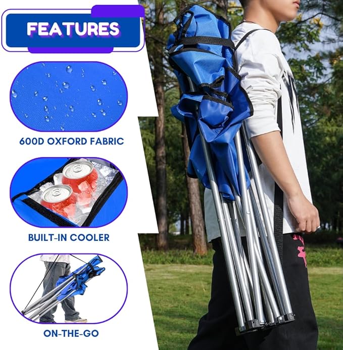 EZONE 2-Pack Camping Chairs with Built-in Ice Cooler, Portable Chair, Storage Pocket, Cup Holder, and Carry Bag Perfect for Camping, Tailgating, Fishing, Beach, and Lawn (2, Blue)