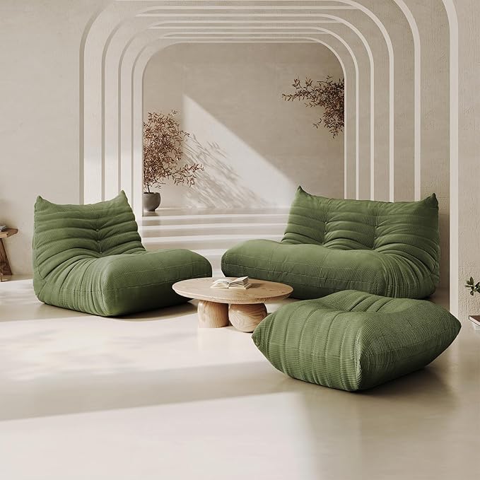 Ottoman,Bean Bag Chair for Adults,Fireside Chair,Footrest,Lazy Floor Sofa Couches, Corner Chair Sofa for Living Room Bedroom Salon Office,Olive Green