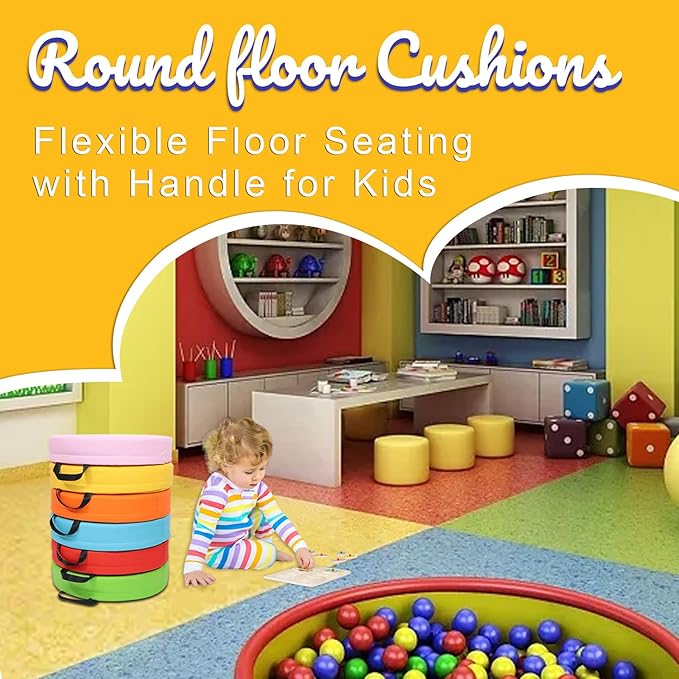 M Mute Touch 6 Pcs Flexible Seating, Waterproof Floor Cushions Easy to Clean and Carry,16''x16''x3'' Soft Seat Cushion for Learning Sitting Daycare Chair Yoga and Meditation (PU Leather)