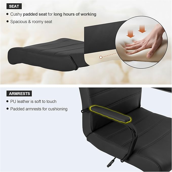 BOWTHY Office Desk Chair,Modern Conference Room Chairs,High Back Ergonomic Home ofiice Chair,Adjustable Height Swivel Executive Computer Chair with Padded Seat and Armrest (Pure Black)
