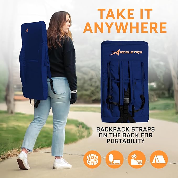 Heated Stadium Seats for Bleachers with Back Support – USB Battery Included - Upgraded 3 Levels of Heat - Foldable Chair - 4 Pockets for Snacks, Cup Holder - for Camping, Games & Sports (Navy Blue)