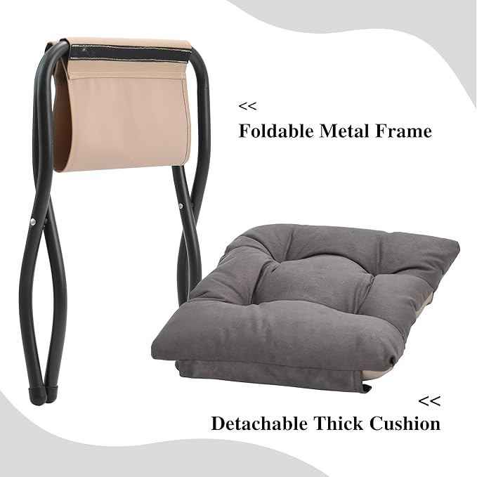 Mordchil HF 15"(H) Folding Ottoman, Foldable Footrest Stool, Portable Small Foot Stool for Couch, Collapsible Foot Rest Ottoman for Sofa, Accent Padded Ottomans for Living Room, Bedroom, Dark Coffee