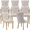 YeahFurn Mid Century Modern Dining Chairs Set of 8, Beige Velvet Upholstered Tufted Back, Kitchen & Dining Room Chairs, Gold Metal Legs, Nailhead Trim, Sillas para Comedor (Beige, 8 Pcs)