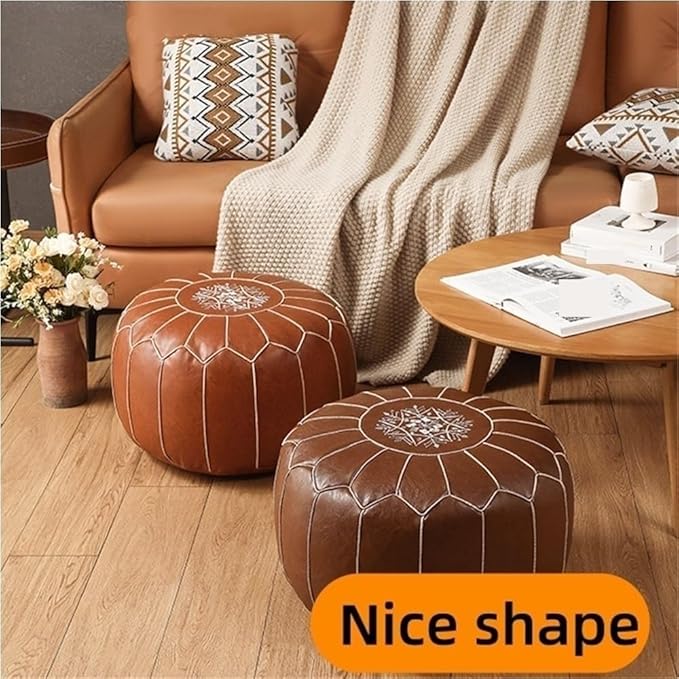 Vintage Leather Pouf Ottoman Round Meditation Cushion Floor Pouf Footrest Retro Fashion Style Floor Cushion for Living Room Heavy Duty(Brown)