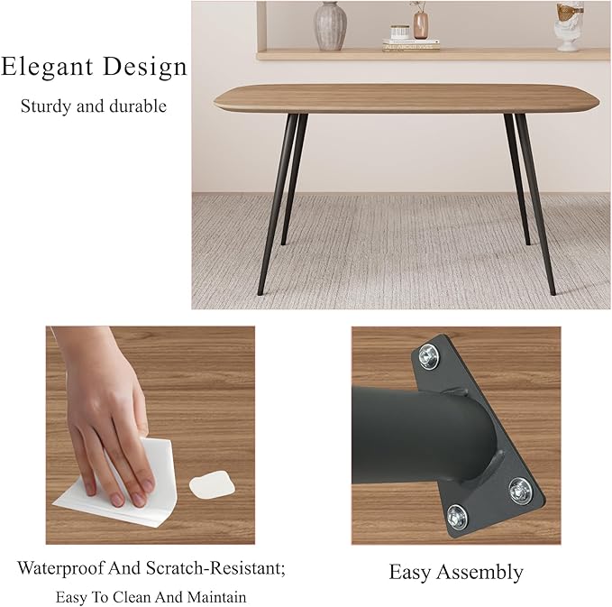 47.2'' Dining Table Set for 4,Modern Wood Dining Table,Leather Dining Chairs 4,Table and Chairs Set of 4,Ideal for Kitchen Dining Room (Walnut Color Table + 4 Gray Chairs, 47.2")
