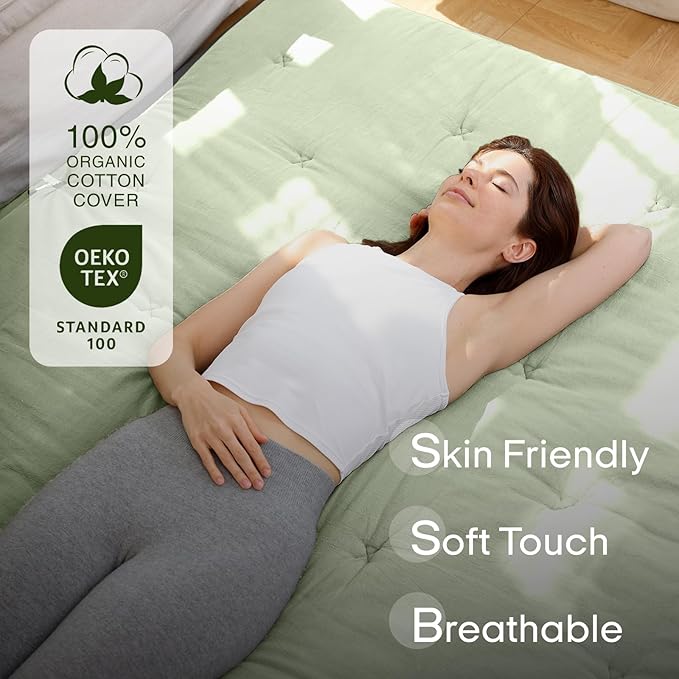 ZonLi Japanese Floor Futon Mattress King Size 80"x 76", 100% Cotton Cover 2.5'' Thicken Tatami Mattress, Foldable Sleeping Pad, Portable Dormitory Tatami Mat, Roll Up Floor Lounger Bed for Adult