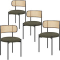 Farini Dining Chairs Set of 4,Mid-Century Modern Kitchen Chair Rattan Backrest Round Upholstered Sherpa Dining Chairs with Metal Legs,Green