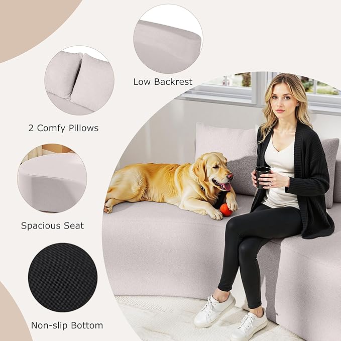 Giantex 78.5" Sofa Couch, Upholstered Loveseat with 2 Cozy Pillows, Low Backrest & Padded Seat, Anti-Slip Bottom, No Assembly, Modern Floor Couch for Living Room, Bedroom (Gray)