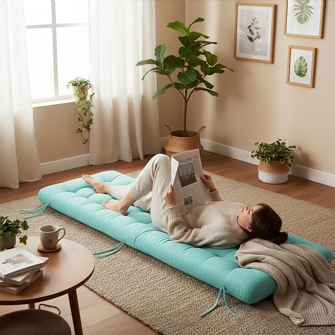 Vercraft Long Floor Cushion Large Floor Cushion with Brushed Cotton 74.8 x 27.5 x 3.15 in Jumbo Lounger Pillow for Outdoor Indoor Bay Window Meditation Yoga Reading Sleeping(Cyan)