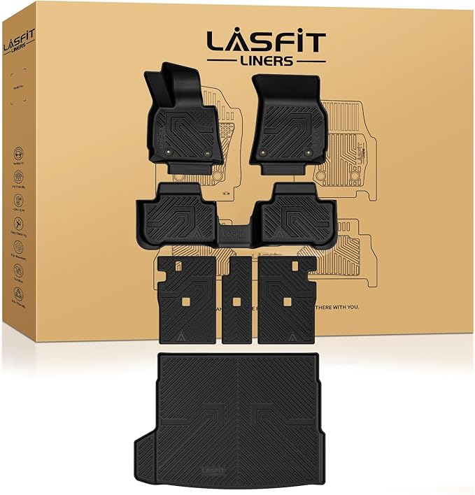 LASFIT Floor Mats&Cargo Mat&Backrest Mats for BMW X5 2019-2025 2026 40i/45e/50e/50i/M/M50i/M60i, All Weather TPE Custom Fit 1st&2nd Row Full Set Car Mats & Trunk Liner(Only for 5 Passengers), Black