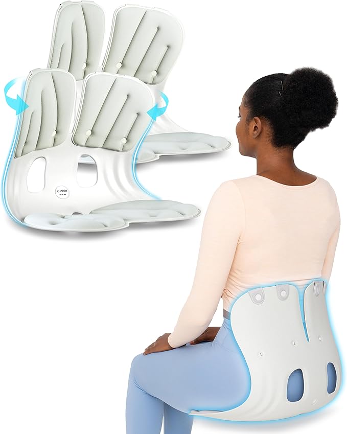Curble GRAND(Extra Wide & Sturdy) 2PACK – Ergonomic Chair Back Support, Lumbar Support for Posture Correction, Back Pain Relief, Perfect for Office Chair, Floor Seat, Work from Home, Patented(2P Grey)