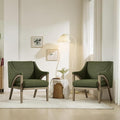 CIMOTA Mid Century Modern Accent Chairs Set of 2 with Barrel Back, Upholstered Armchair Comfy Reading Chairs with High-Rebound Foam Seat, Solid Wood Legs for Living Room/Bedroom, Linen Fabric, Green