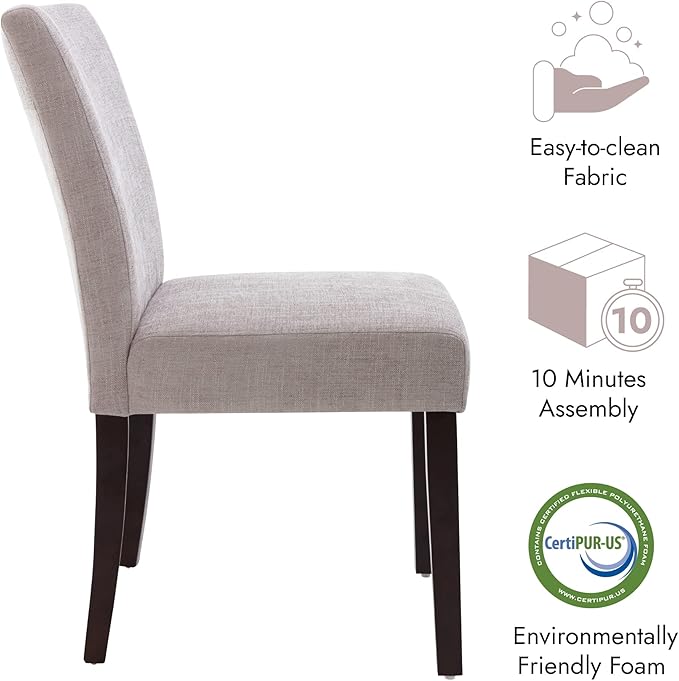 Watson & Whitely Upholstered Dining Chairs Set of 6, Fabric Armless Dining Room Chairs with Solid Wood Legs & Back Side Chair for Kitchen, Living Room, Restaurant, Grey