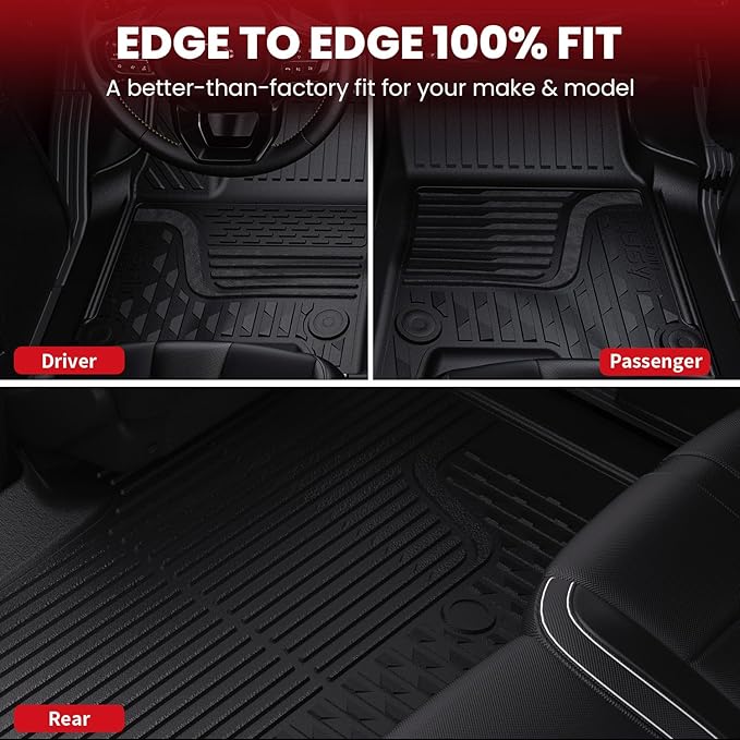 LASFIT Floor Mats for 2019-2024 Dodge Ram 1500 Quad Cab Without 2nd Row Under Seat Storage, Fit for Bench Seat & Carpet Flooring, All Weather TPE Custom Fit Car Mats Floor Liners 1st & 2nd Row, Black