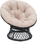 Kromax 40" Ergonomic Wicker Papasan Chair, 360° Swivel Round Egg Chair with Soft Thick Cushion, Indoor Outdoor Use for Living Room, Bedroom, Reading Room, Black Frame with Beige Cushion