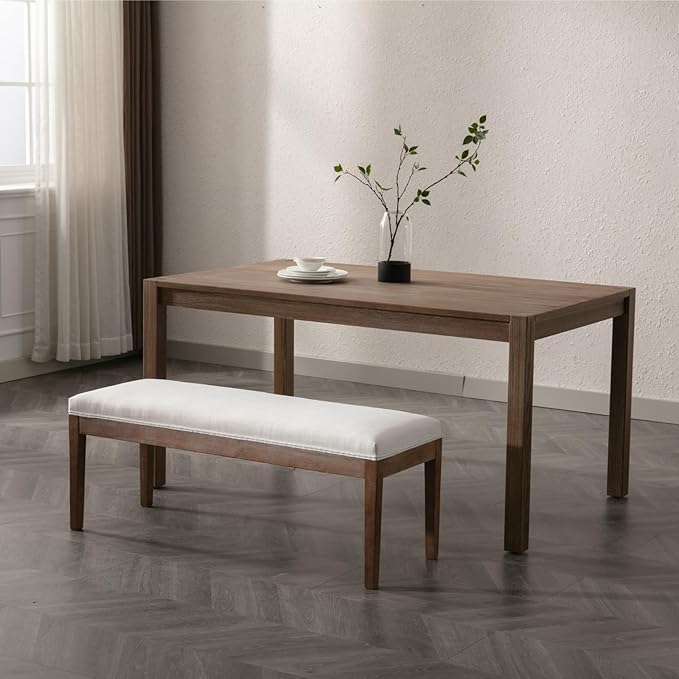 chairus Padded Entryway Bench Linen Upholstered Dining Table Benches Farmhouse Shoe Bench Seat for Hallway Bedroom End of Bed Vintage 45.5" Wooden Leg Benches for Kitchen Restaurant Window, Beige