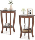 GOFLAME 2-Tier Round End Table Set of 2, 18” Sofa Side Table with Storage Shelf, Floor Tea Table with Solid Wood Legs, Compact Nightstand for Small Space, Living Room, Bedroom, Walnut