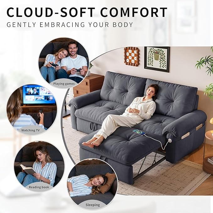 oaaktu Queen Size Sleeper Sofa Couch with Pullout Bed,Convertible Pull Out Adjustable Backrest for Small Spaces,Apartment, Guest Room (3820GREY)