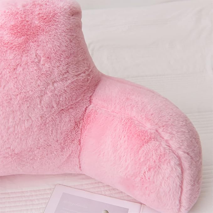 Aimuan Reading Pillow Bed Rest Wedge Adult Backrest Pillow with Arms Back Support for Sitting Up in Bed Cushion Incline Rest Sleeping Snoring Pillow, Light Pink Large