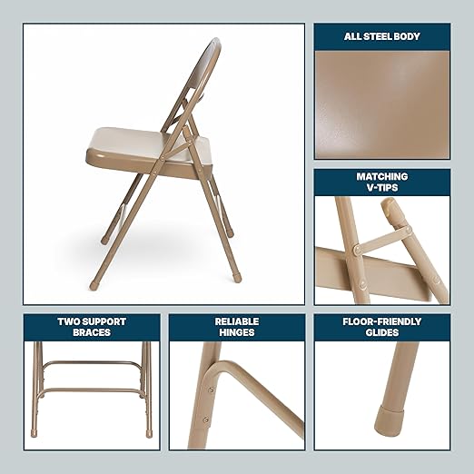 OEF Furnishings OEF50 Series All-Steel Heavy-Duty Folding Chairs with 500 lb Weight Capacity (4-Pack, Beige)