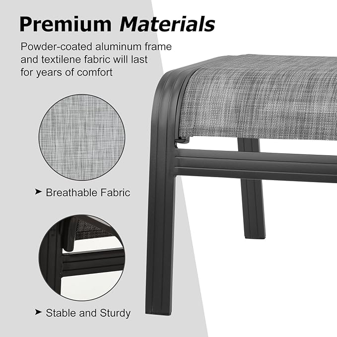 Deguifei Patio Outdoor Ottoman Footstools Assembled Aluminum Footrest Side Table Small Chairs Patio Ottoman 2 Set Grey