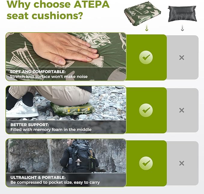 ATEPA Inflatable Seat Cushion, Self-Inflating Portable Stadium Airplane Travel Foam Cushion Pad for Camping, Sports Events, Outdoor