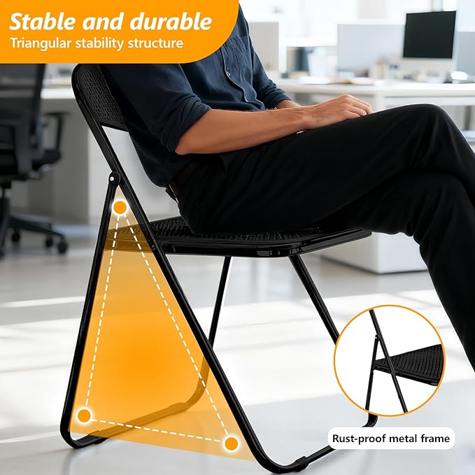 Folding Chairs, 300lb Capacity Steel Frame, Foldable for Indoor Outdoor Party,4-Pack,Black