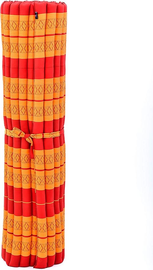 Leewadee - Foldable Floor Mattress - Japanese Roll Up Futon -Trifold Tatami Mat- Guest Floor Bed - Camping Mattress - Thai Massage Mat, Kapok Filled, 75 x 57 inches, Orange Red