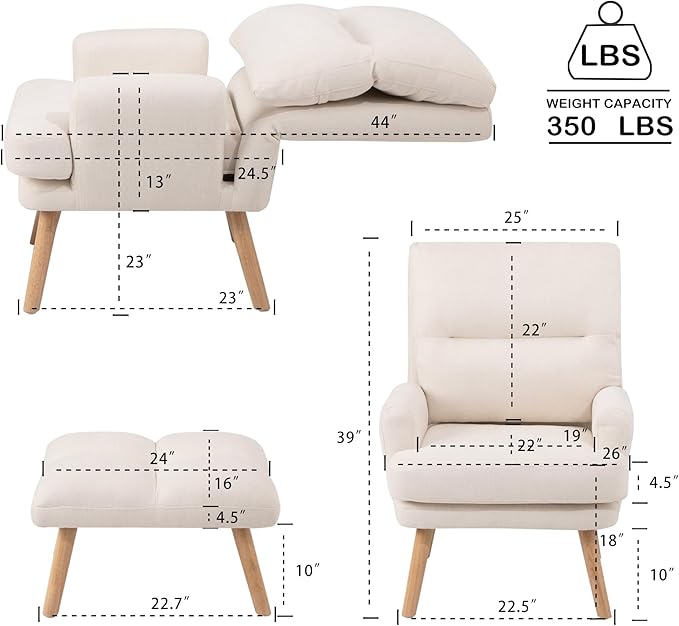 KGOPK Accent Chair with Ottoman,Comfy Armchair with Adjustable Backrest,Fabric Lounge Chair Single Sofa for Living Room,Bedroom,Office,Beige