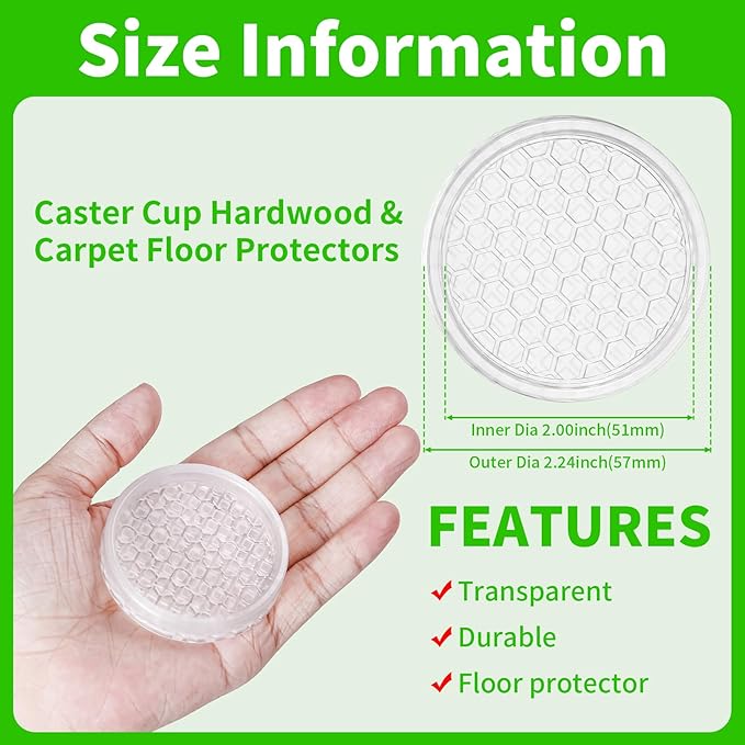 GAGUIUP Clear Non Slip Furniture Pads - 2" Anti Slide Caster Cups, 8PCS Round Furniture Coasters for Hardwood Floors & Carpet, Wood Floor Protectors for Furniture Leg, Table Chair Couch Bed Stoppers