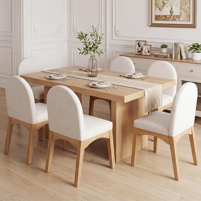 DUOMAY Modern Dining Chairs Set of 4, Mid Century Linen Fabric Upholstered Dining Room Chairs Kitchen Chairs with Solid Rubberwood Legs, Armless Accent Side Chairs, Beige