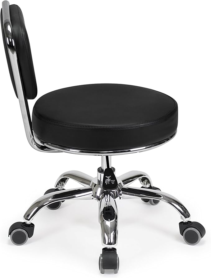 MAYAKOBA Dayton Rolling Stool with Backrest – Black Pneumatic Seat, Adjustable Height 13"-15", Ergonomic Design for Home Office, Garage, Gardening, Lab, School, Mechanic Tasks