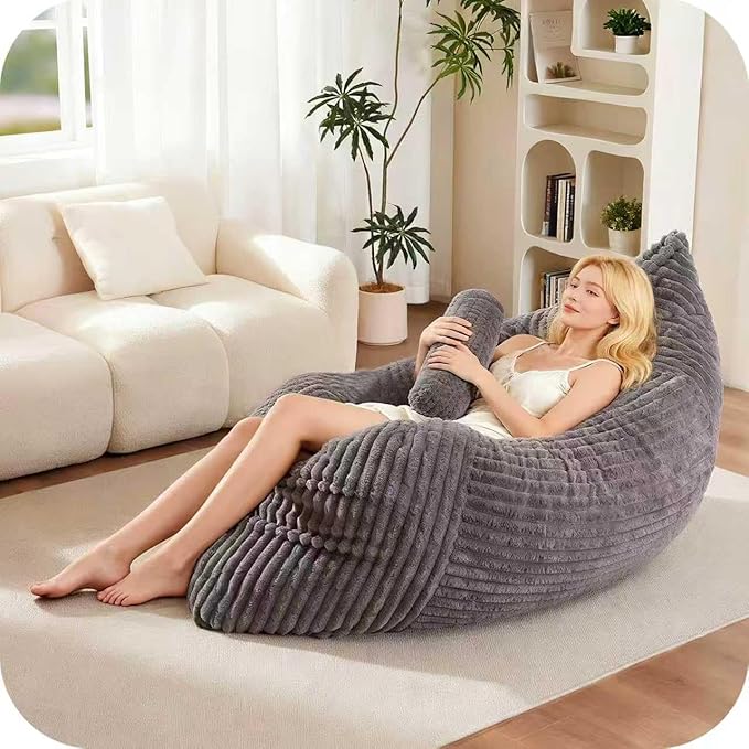 5 in 1 Bean Bag Chair with A Roll Pillow,Giant Bean Bag Chairs for Adults,Ultra Soft & Machine Washable Cover,Convertible Sofa Bed Floor Couch Lounger for Living Room,Bedroom