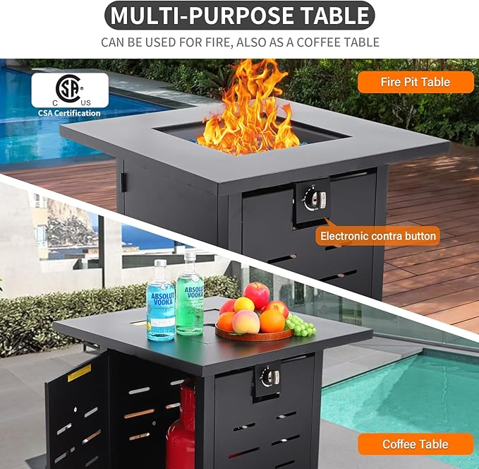Lviden 7 Pieces Outdoor PE Wicker Furniture Set Patio Rattan Sectional Conversation Sofa Set with Khaki Cushions and Fire Pit Table