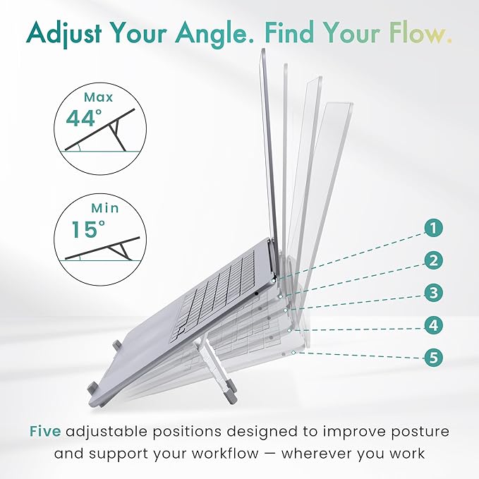 BELLEMOND Laptop Stand | Foldable & Adjustable Aluminum Riser | Ventilated X-Frame Japanese Design | Fits MacBook Pro/Air, Dell, HP, Lenovo & 10–17.3” Laptops | Portable & Lightweight | Space Silver