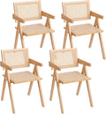 Furlide Rattan Dining Chairs Set of 4, Modern Mid Century Accent Chairs, Comfy Armchairs, Outdoor Rattan Chairs with Armrest for Bedroom Living Room Reading Room Dining Kitchen