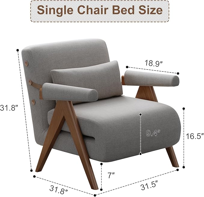 3 in 1 Residential Convertible Sofa Bed Chair|3 in 1 Sleeper Sofa Couch Bed | Adults | Living Room, Bedroom,Office (Grey D31.8 x W31.5 x H31.8 inch)