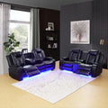 A Ainehome Luxury Furniture Sets Power Recliner Sofa Set Recliner Leather Sofas Loveseat Chair for Living Room Furniture/Small Space/Rv/House/Office/Theater Seating (F-Black,Sofa+Loveseat)