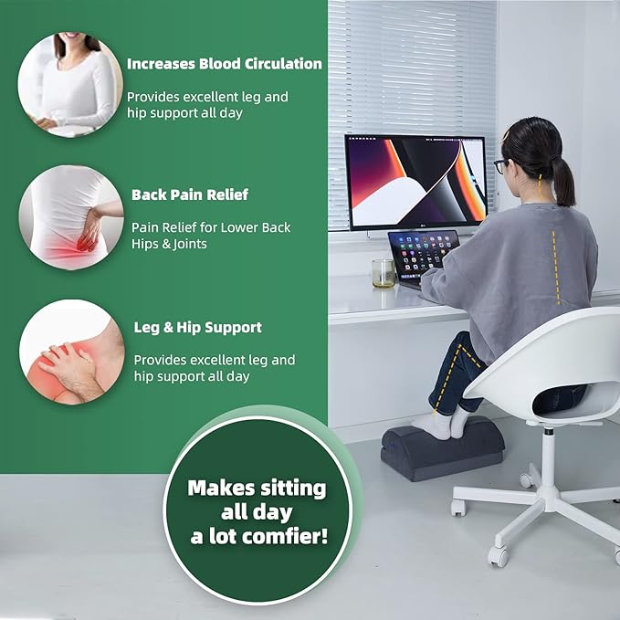 Office Foot Rest Under Desk, Adjustable Height Ergonomic Foot Stool for Comfort and Circulation, Memory Foam Footrest for Home and Work, Grey