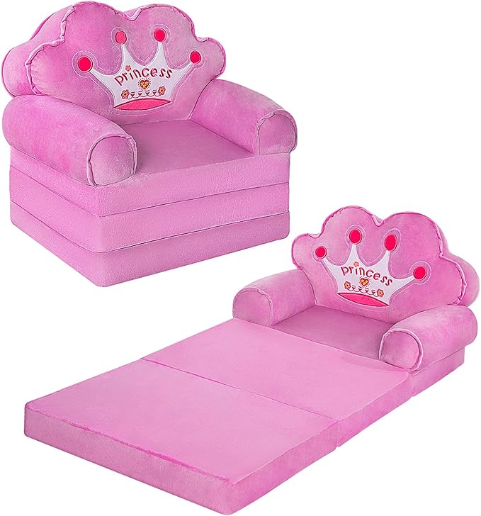 MOONBEEKI Kids Couch Fold Out, Foldable Princess Chair for Toddlers 1-3, Kids Furniture for Playroom, Gift for Birthday Christmas and Halloween, Purple