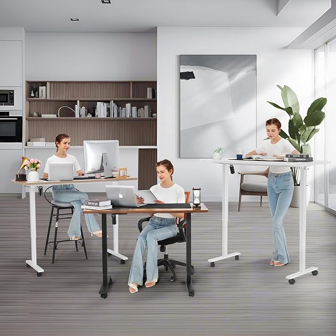 farexon Electric Standing Desk Adjustable Height, 63x24 Inches Computer Desk with Rolling Wheels, Mouse Pad,Multifunctional Stand up Desk for Home/Office(Black)