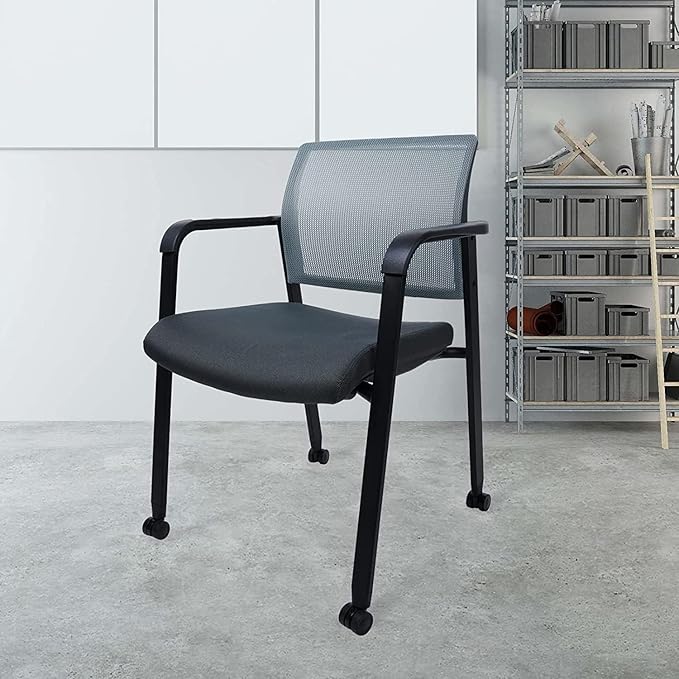 CLATINA Rolling Conference Room Chairs, 1 Pack Stackable Conference Room Chairs with Wheels and Paddle, Ergonomic Mesh Back and Arms for Meeting, Conference, Training Room & Home Office (Grey)