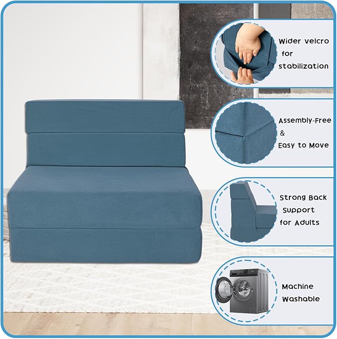 Folding Sofa Bed with Backrest 4 in 1 Convertible Sleeper Chair Memory Foam Fold Out Chair Bed Foldable Mattress Portable Floor Futon Sofa Couch for Living Room/Dorm/Guest Room/Home Office